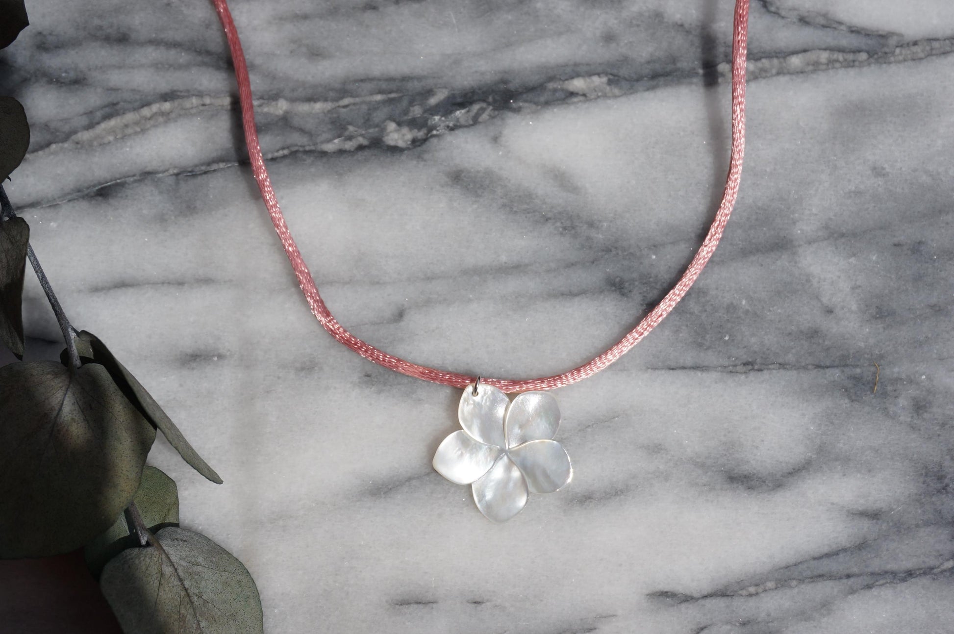 Pearl Hibiscus Pendant Nylon Sateen Cord Necklace