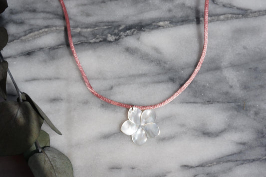 Pearl Hibiscus Pendant Nylon Sateen Cord Necklace