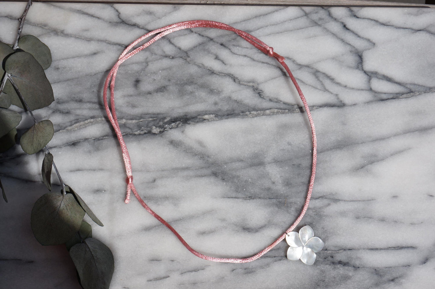 Pearl Hibiscus Pendant Nylon Sateen Cord Necklace