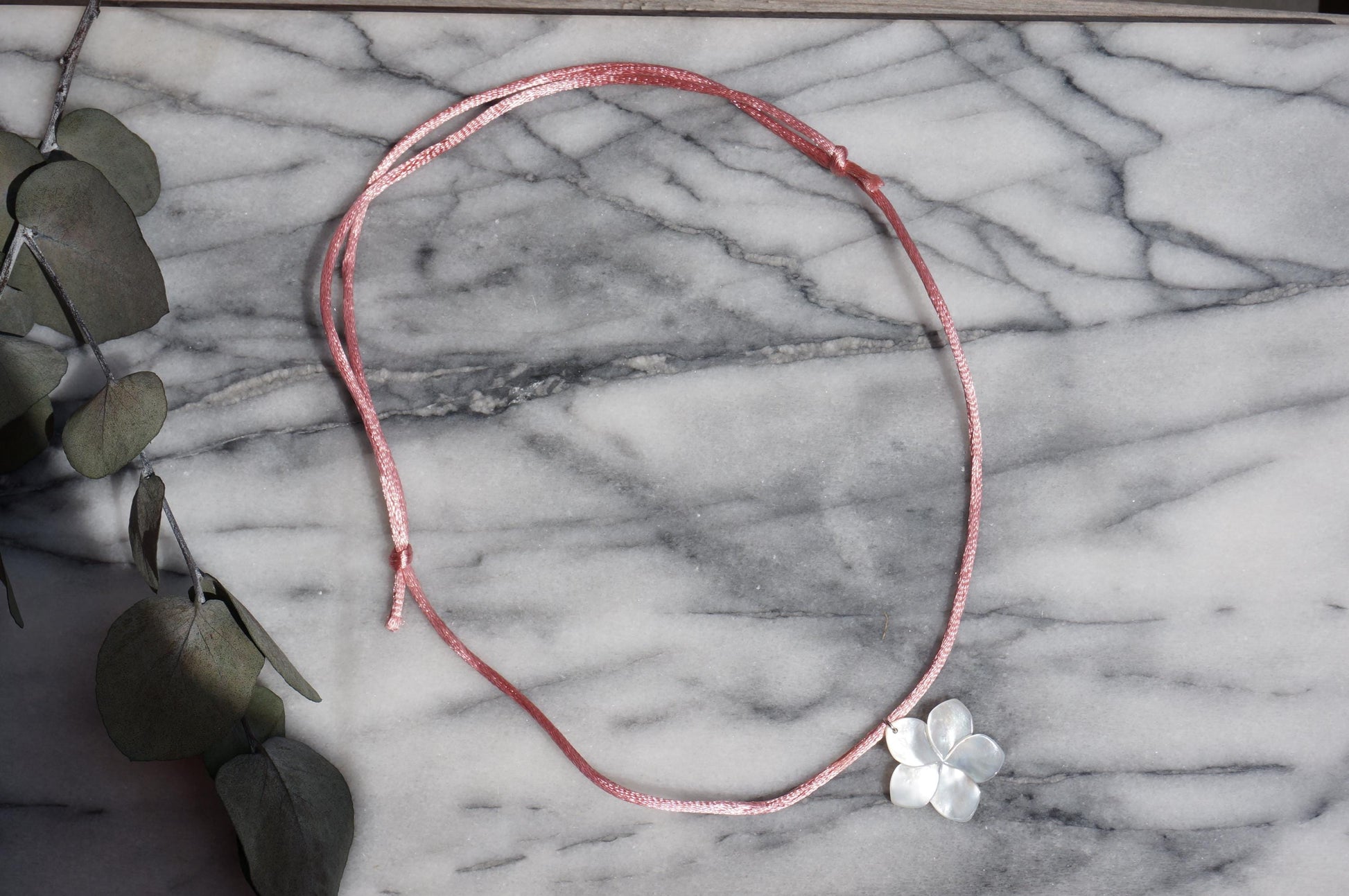 Pearl Hibiscus Pendant Nylon Sateen Cord Necklace