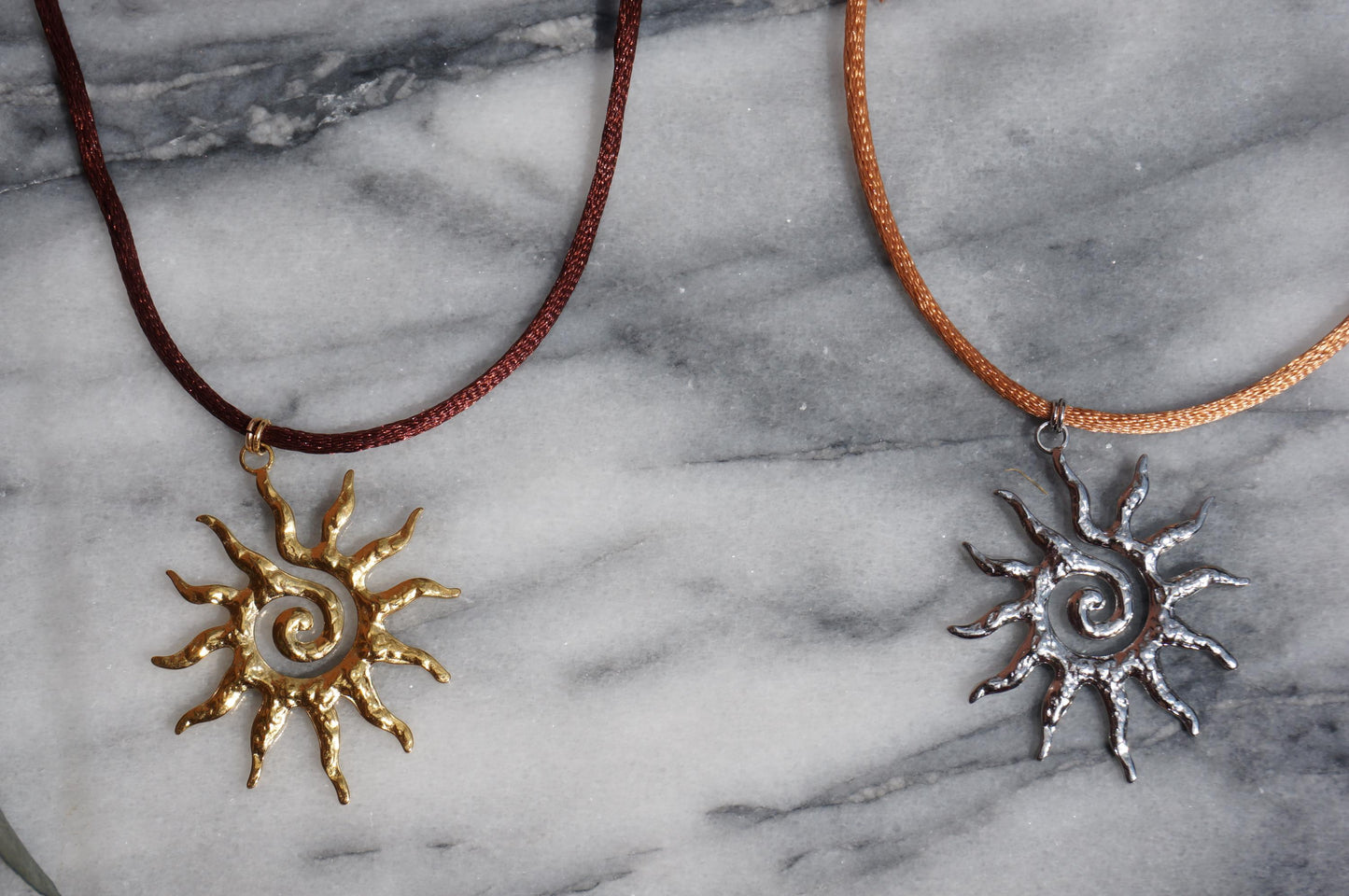 Sun gold/silver pendant Nylon Sateen Cord Necklace