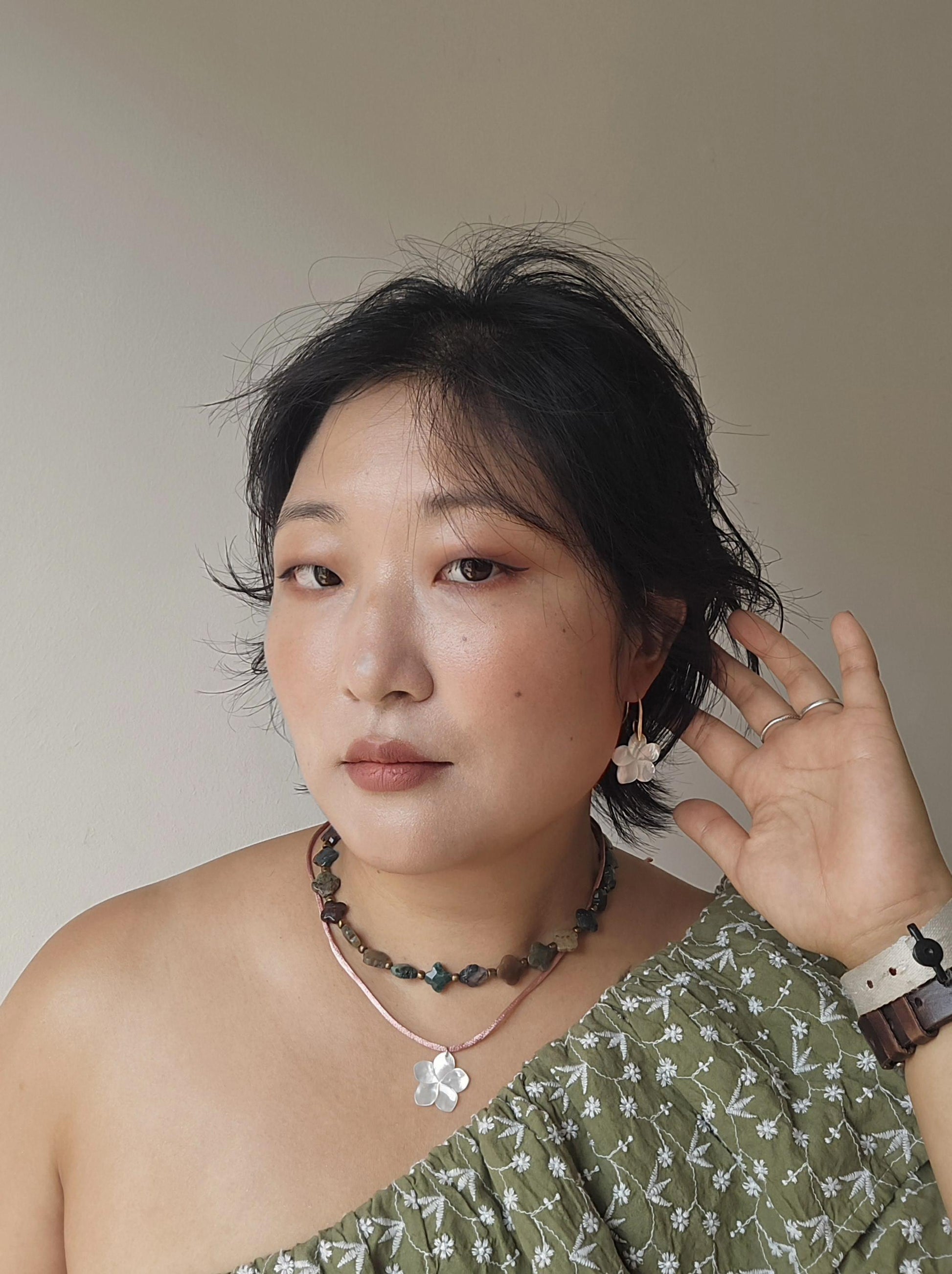 Pearl Hibiscus dangle earrings