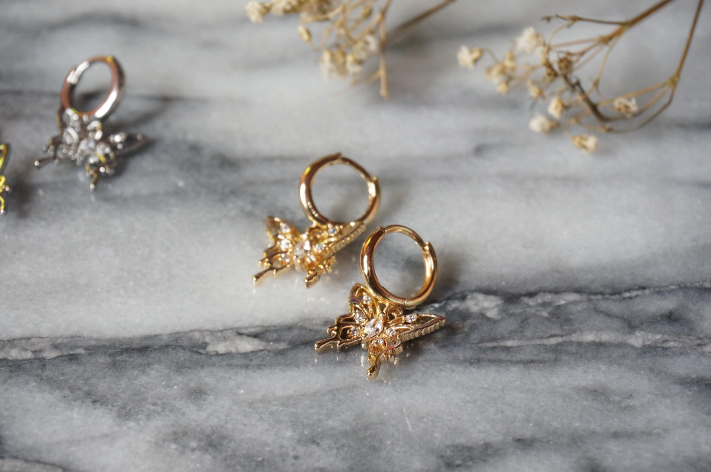 Y2K Gold/Silver Butterfly Earrings Huggies