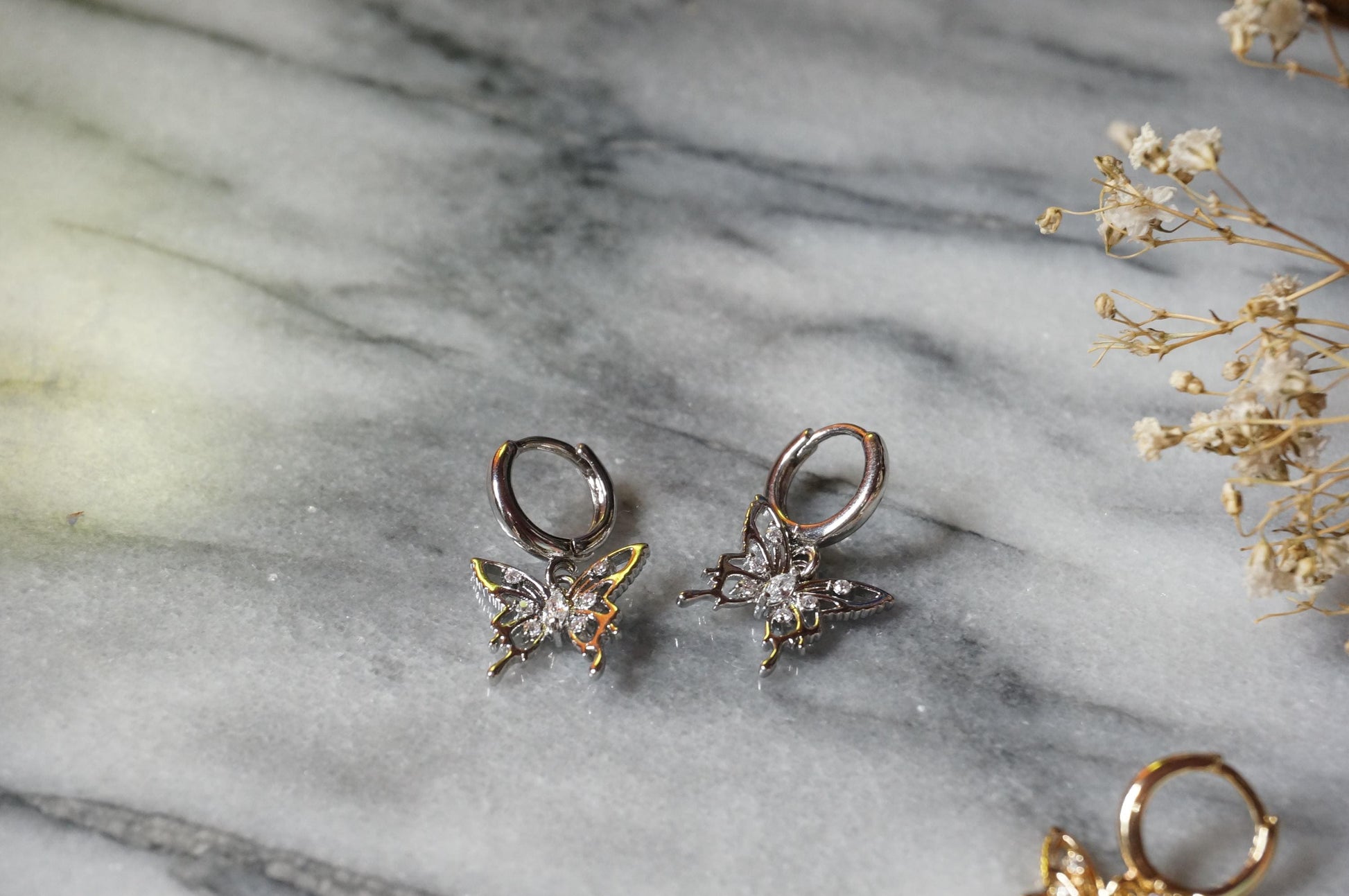Y2K Gold/Silver Butterfly Earrings Huggies