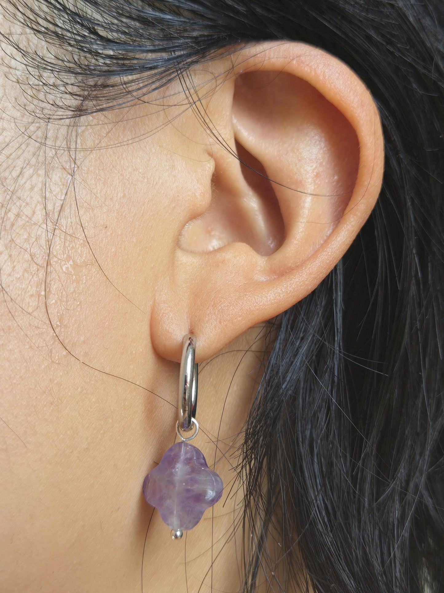 Semi-precious stone bead huggie earrings