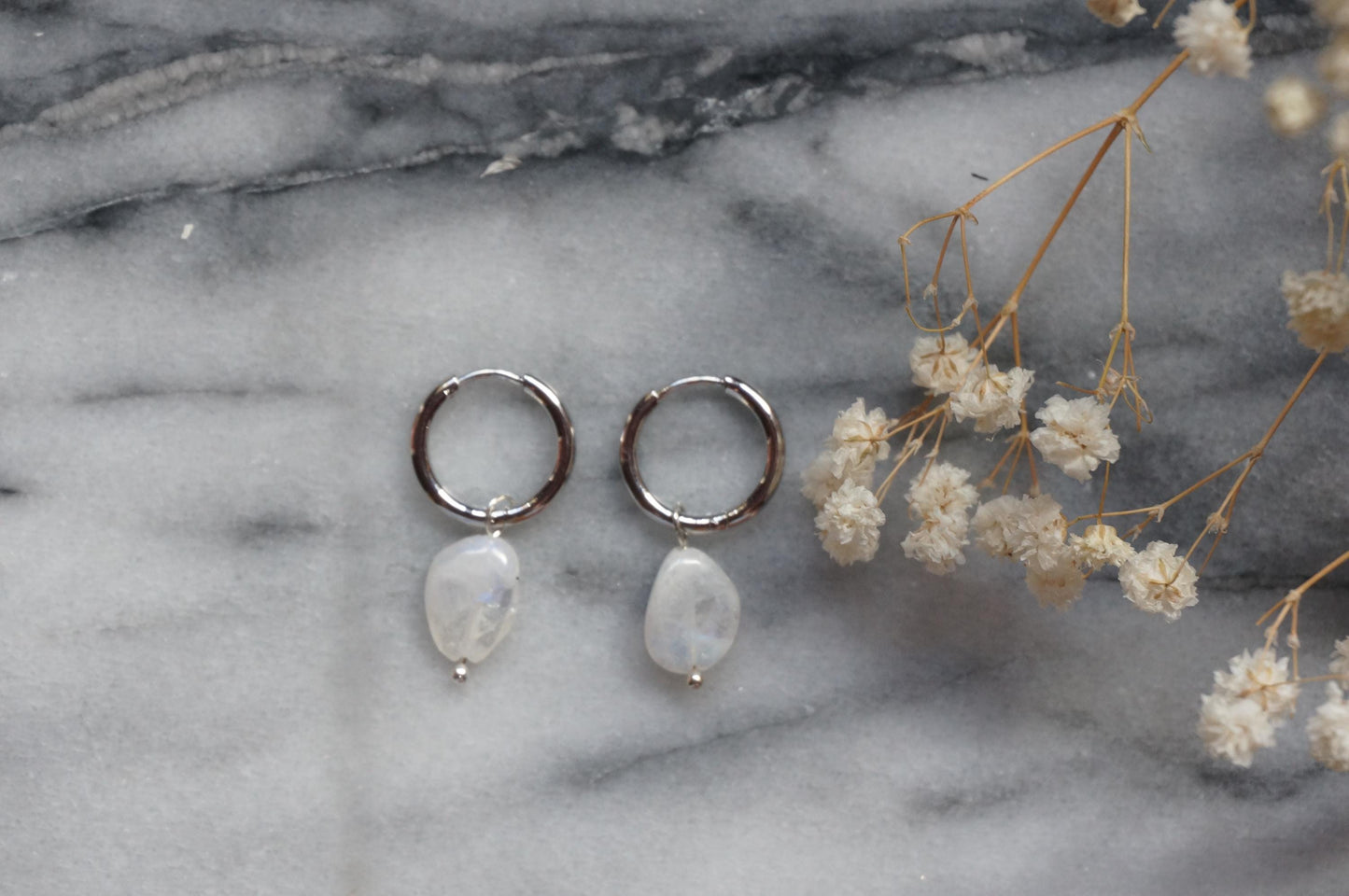 Semi-precious stone bead huggie earrings