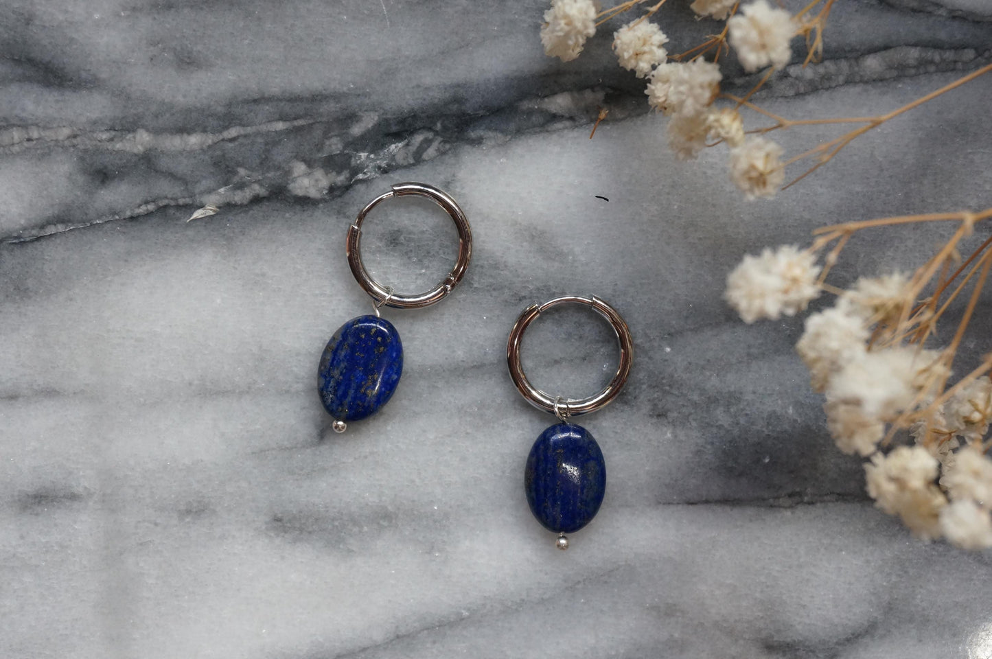 Semi-precious stone bead huggie earrings