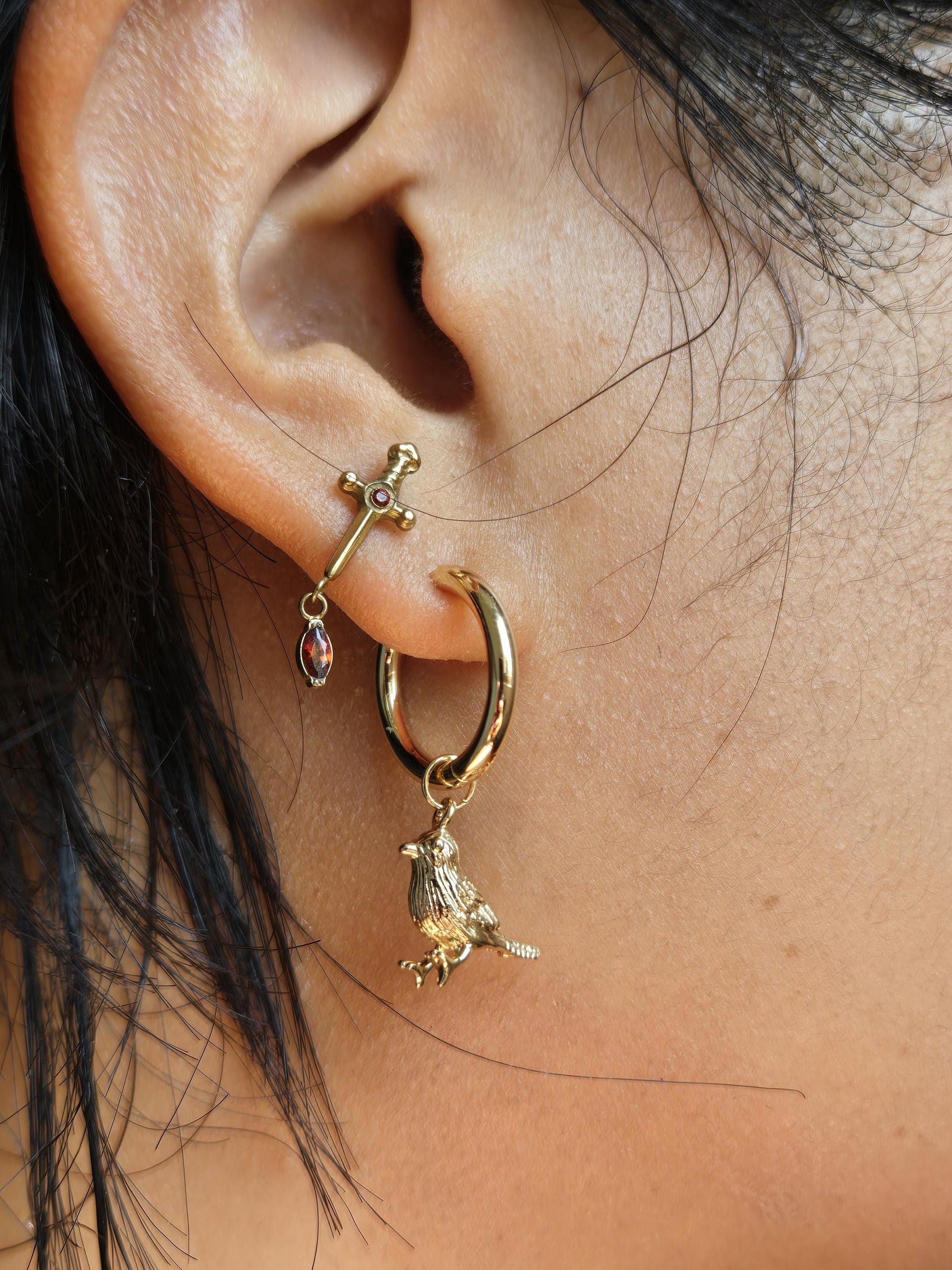 ROBIN Gold/Silver Dainty Bird Huggie Earrings