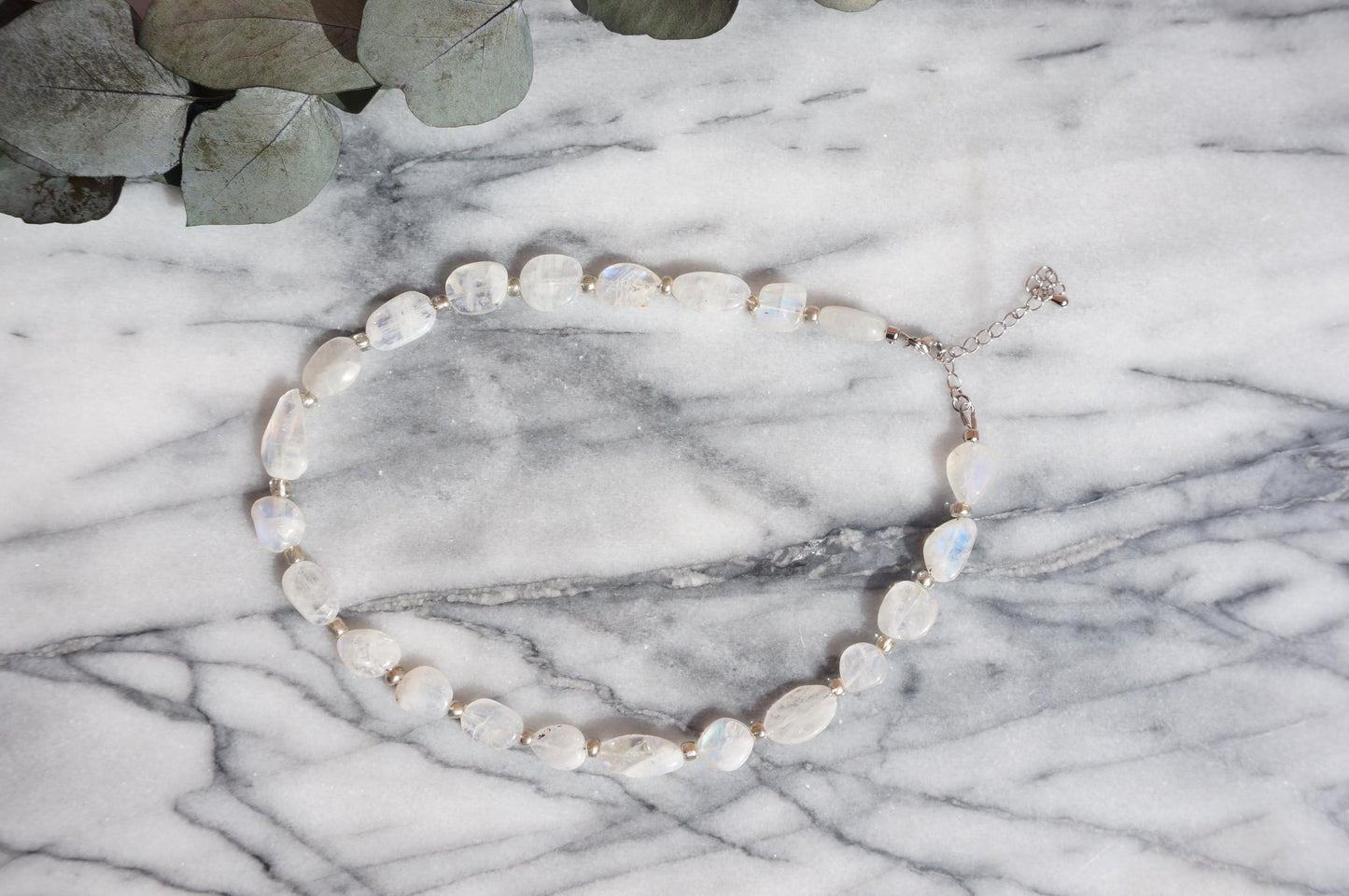 Semi-precious Stone Oval Bead Strand Necklaces / Blue, White Stone Bead Necklaces