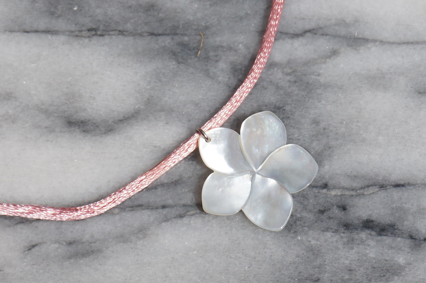 Pearl Hibiscus Pendant Nylon Sateen Cord Necklace