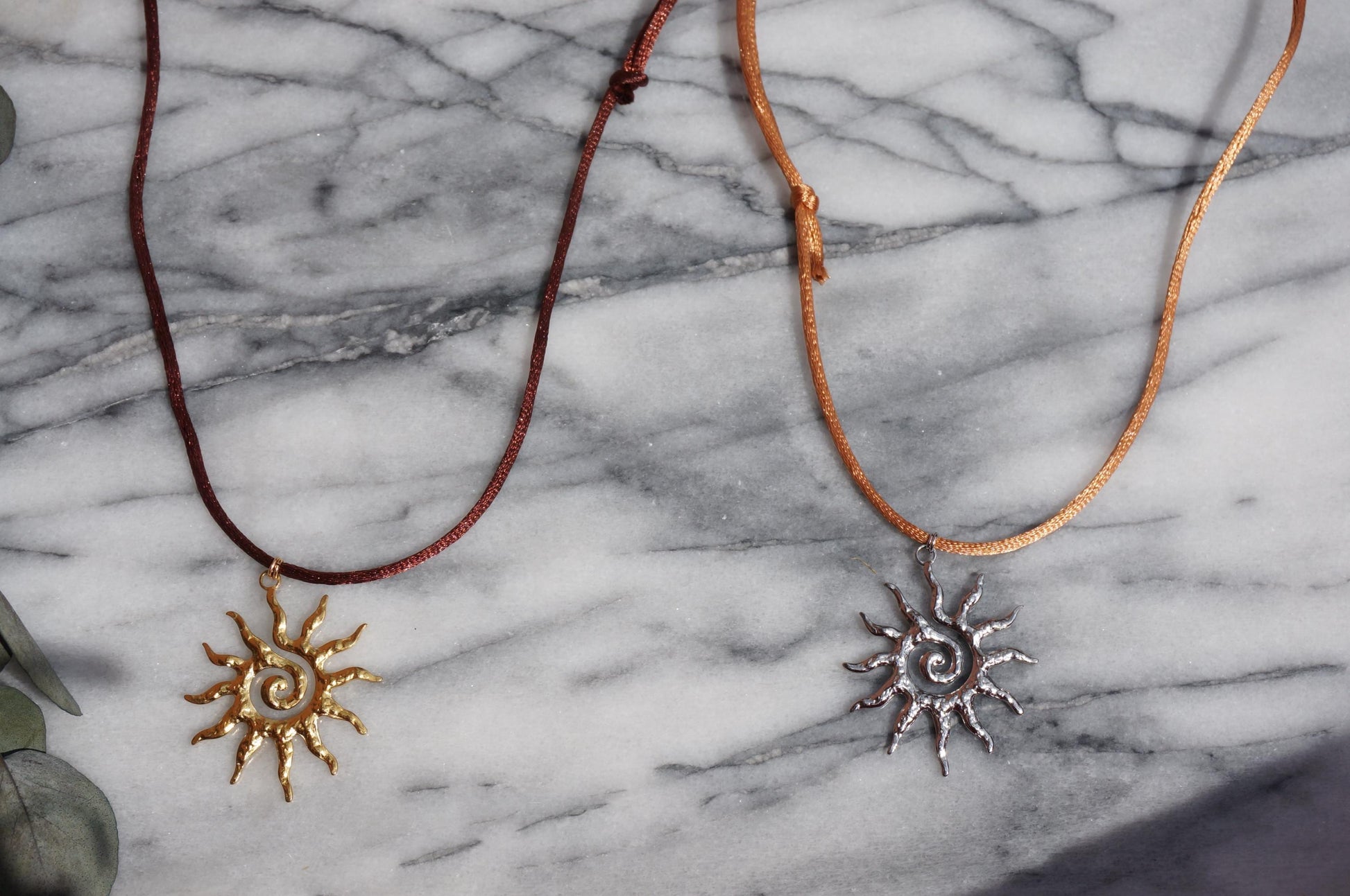 Sun gold/silver pendant Nylon Sateen Cord Necklace