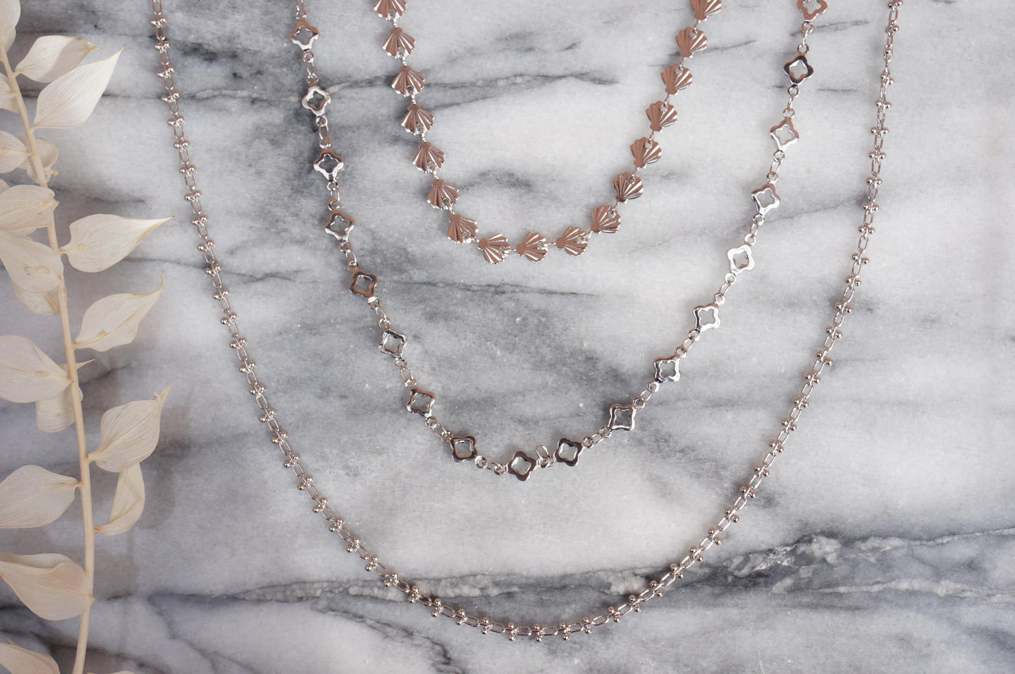 Silver Layering Necklaces Shell/Small frill/clover