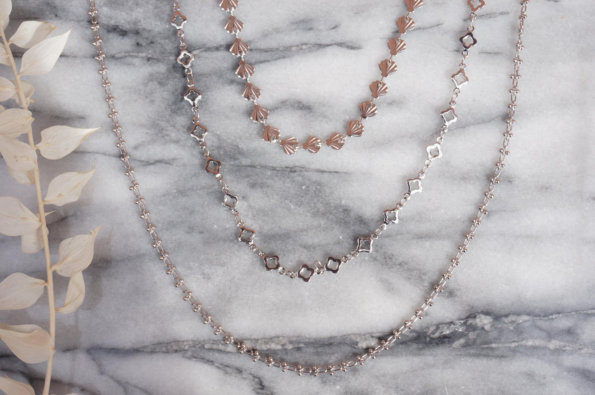 Silver Layering Necklaces Shell/Small frill/clover