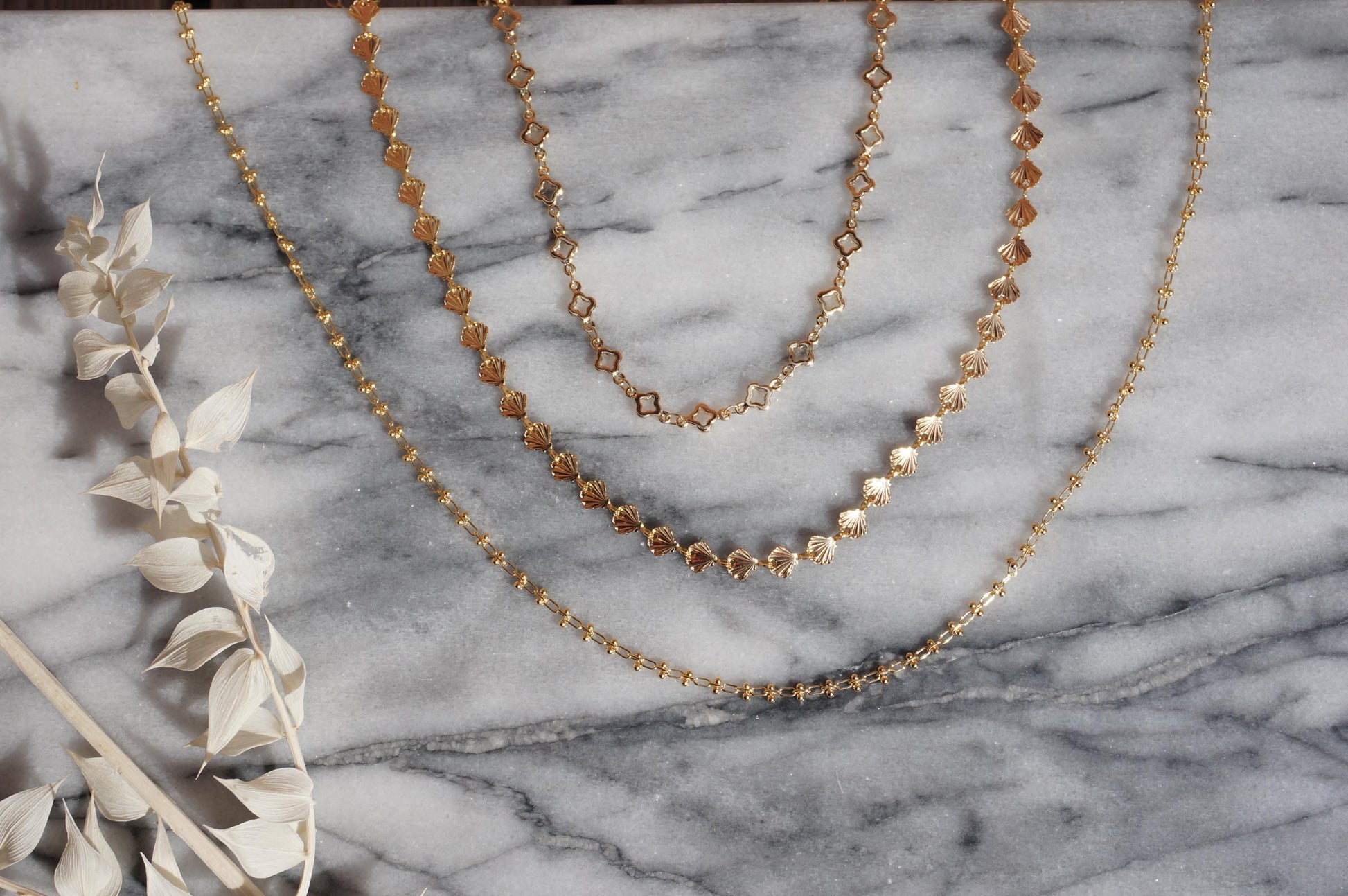 Gold Layering Necklaces Shell/Small Frill/clover