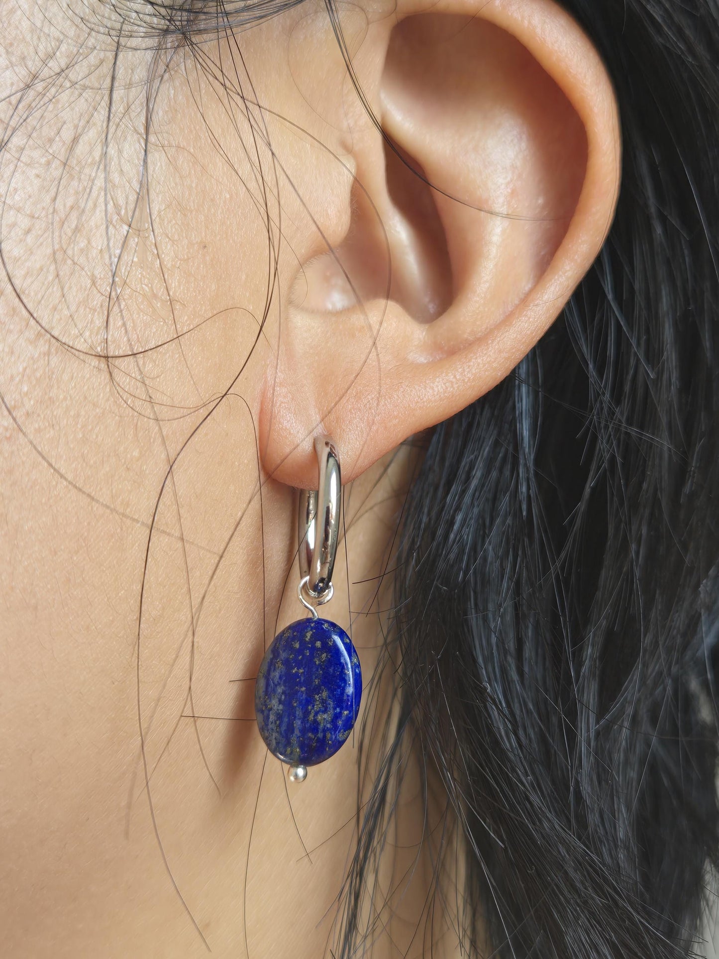 Semi-precious stone bead huggie earrings