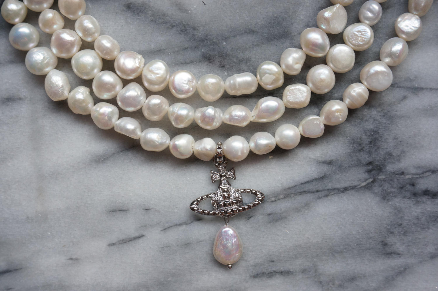 VICTORIA Three Layer Pearl / Black Pearl Necklace / Three Row Pearl Drop Choker