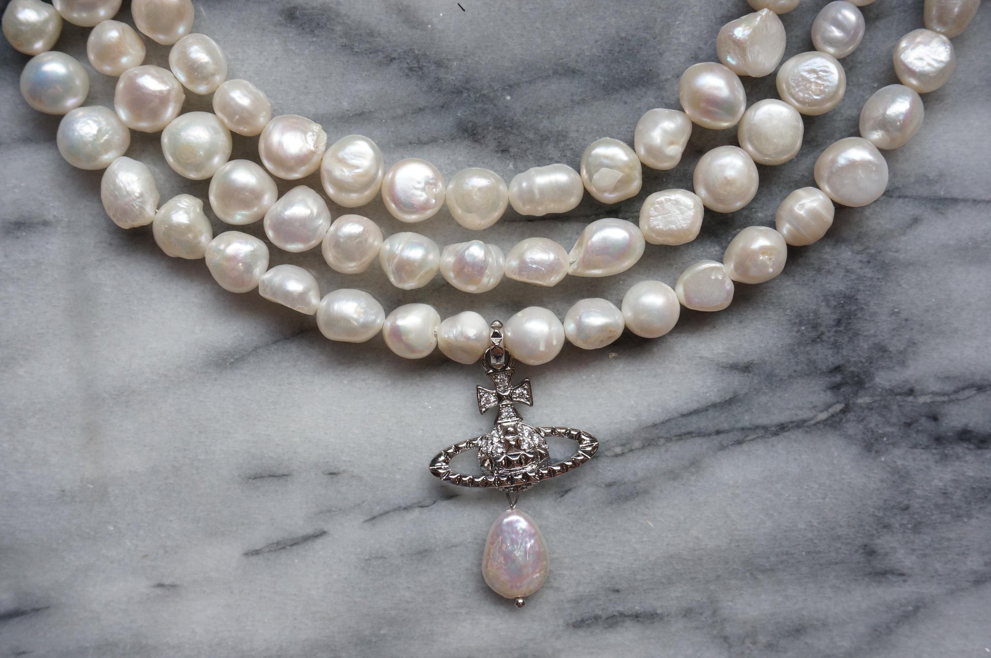 VICTORIA Three Layer Pearl / Black Pearl Necklace / Three Row Pearl Drop Choker