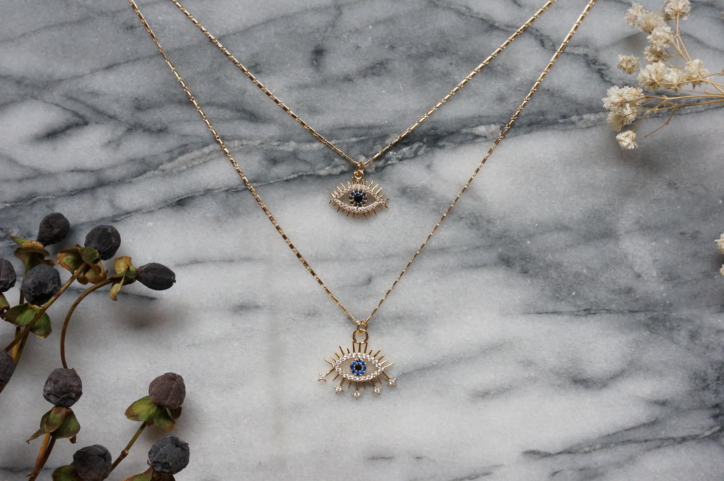 Starry Evil Eye Dainty Gold Necklace