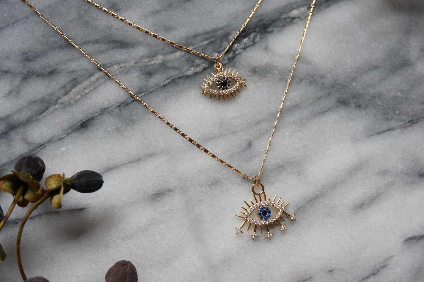 Starry Evil Eye Dainty Gold Necklace