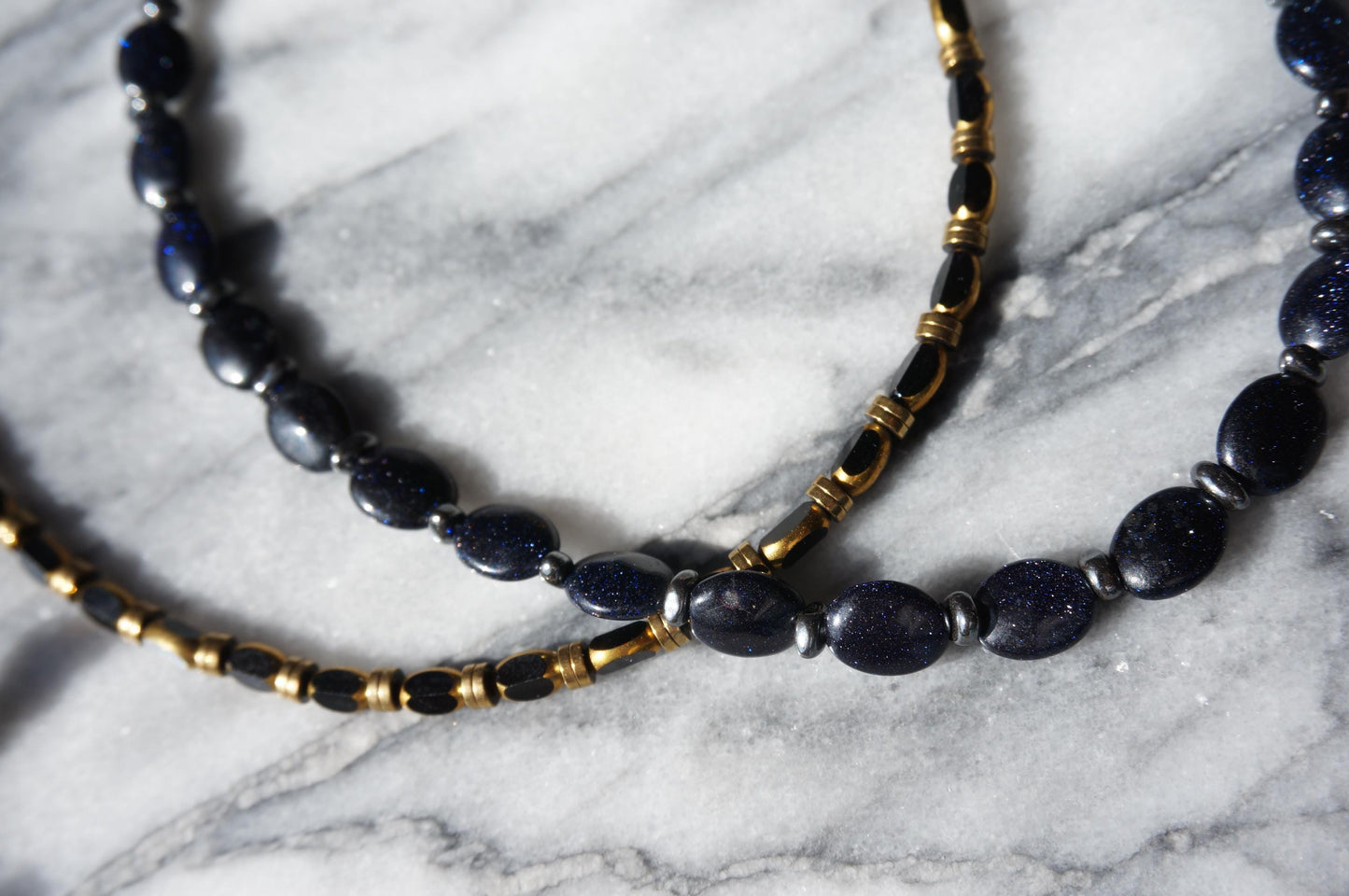 Black/Dark Blue Semi-Precious Stone Beaded Necklaces