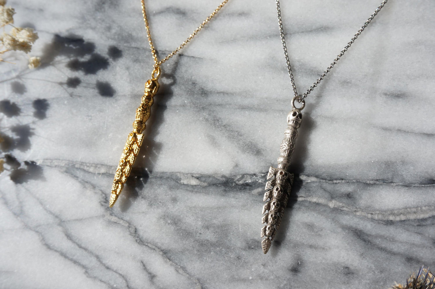 KALI MA Ceremonial Sword Necklace / Gold Silver Skull Sword Necklace