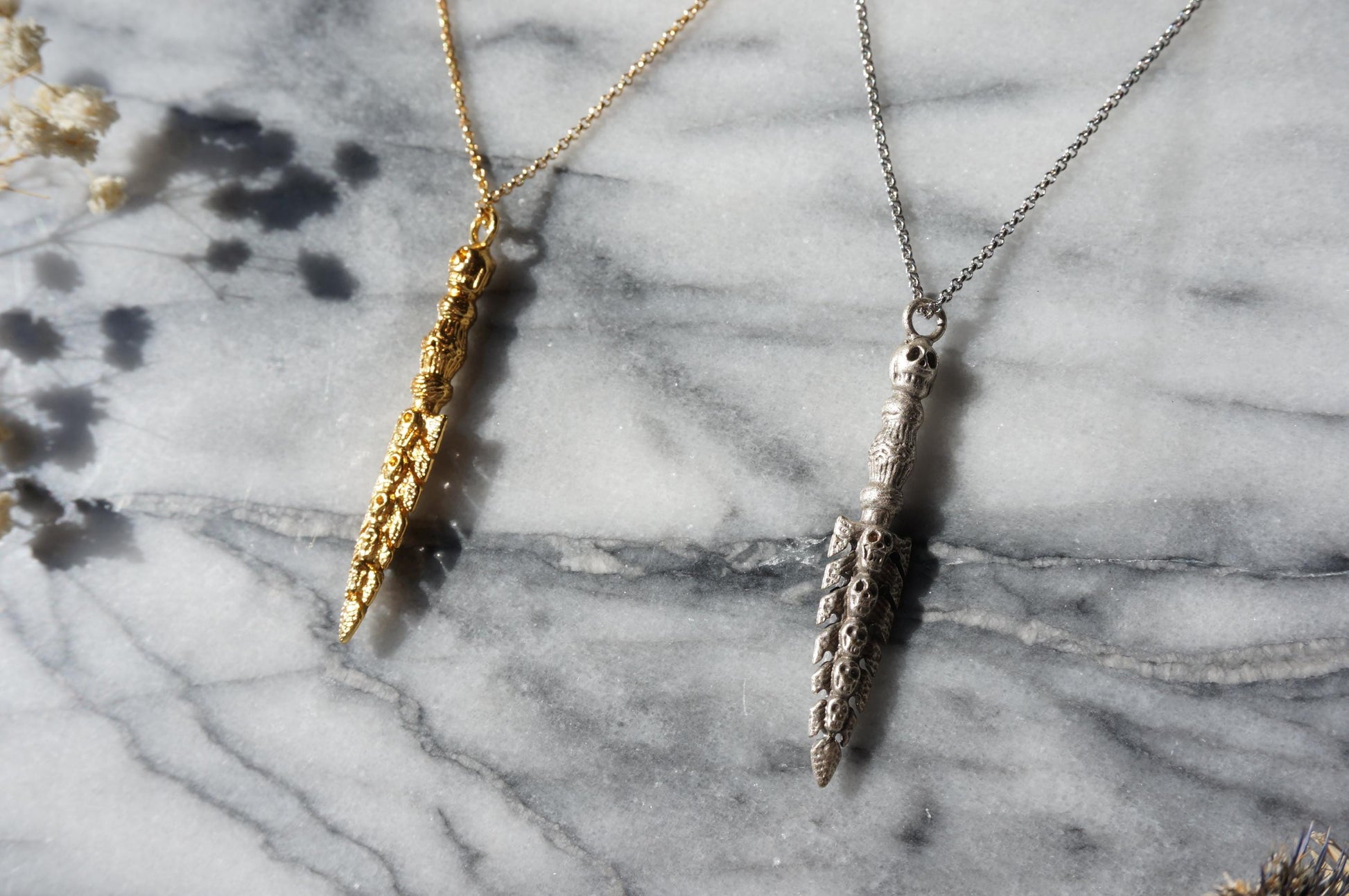 KALI MA Ceremonial Sword Necklace / Gold Silver Skull Sword Necklace