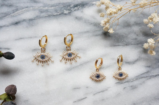 CALYPSO Evil Eye Gold Huggie Hoop Earrings