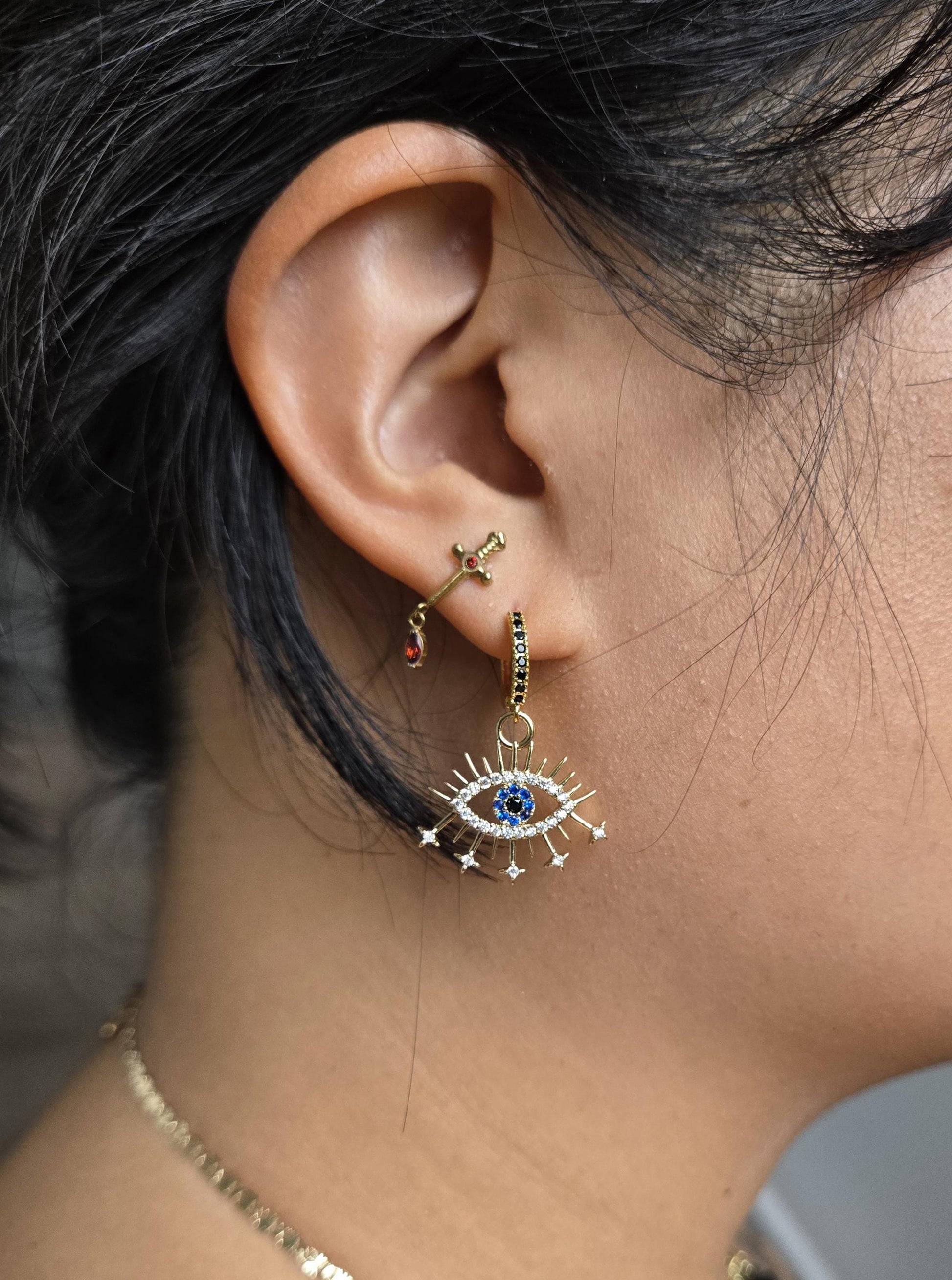 CALYPSO Evil Eye Gold Huggie Hoop Earrings