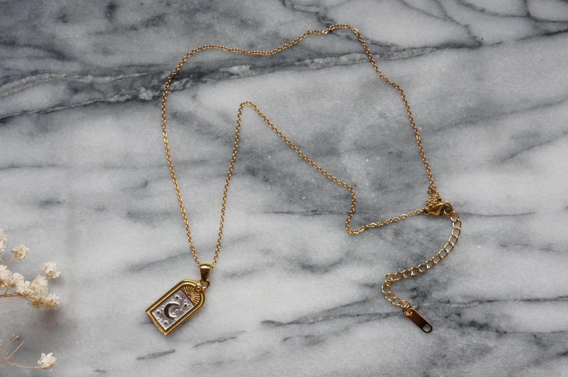 Moon and Heart Window Pendant Necklace / Gold/Silver Window Necklace