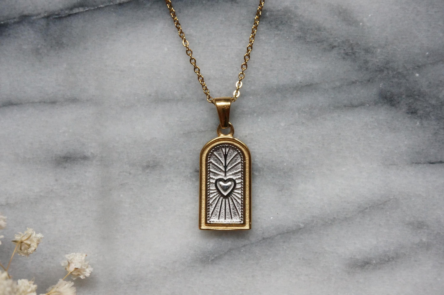 Moon and Heart Window Pendant Necklace / Gold/Silver Window Necklace