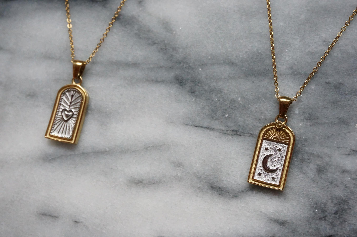 Moon and Heart Window Pendant Necklace / Gold/Silver Window Necklace