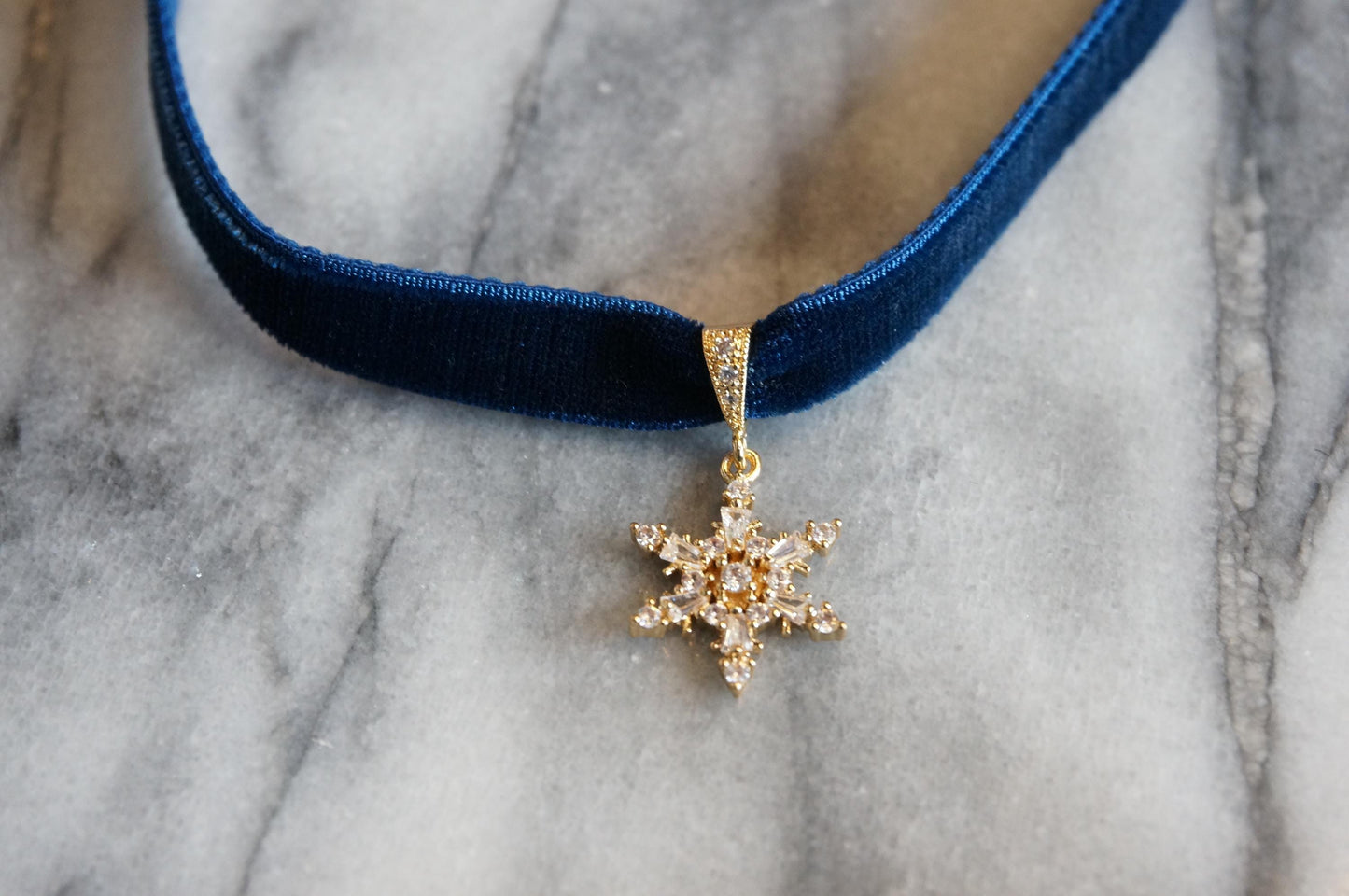 Velvet Snowflake Chokers Black/Navy / Gold Snowflake Stretch Velvet Choker