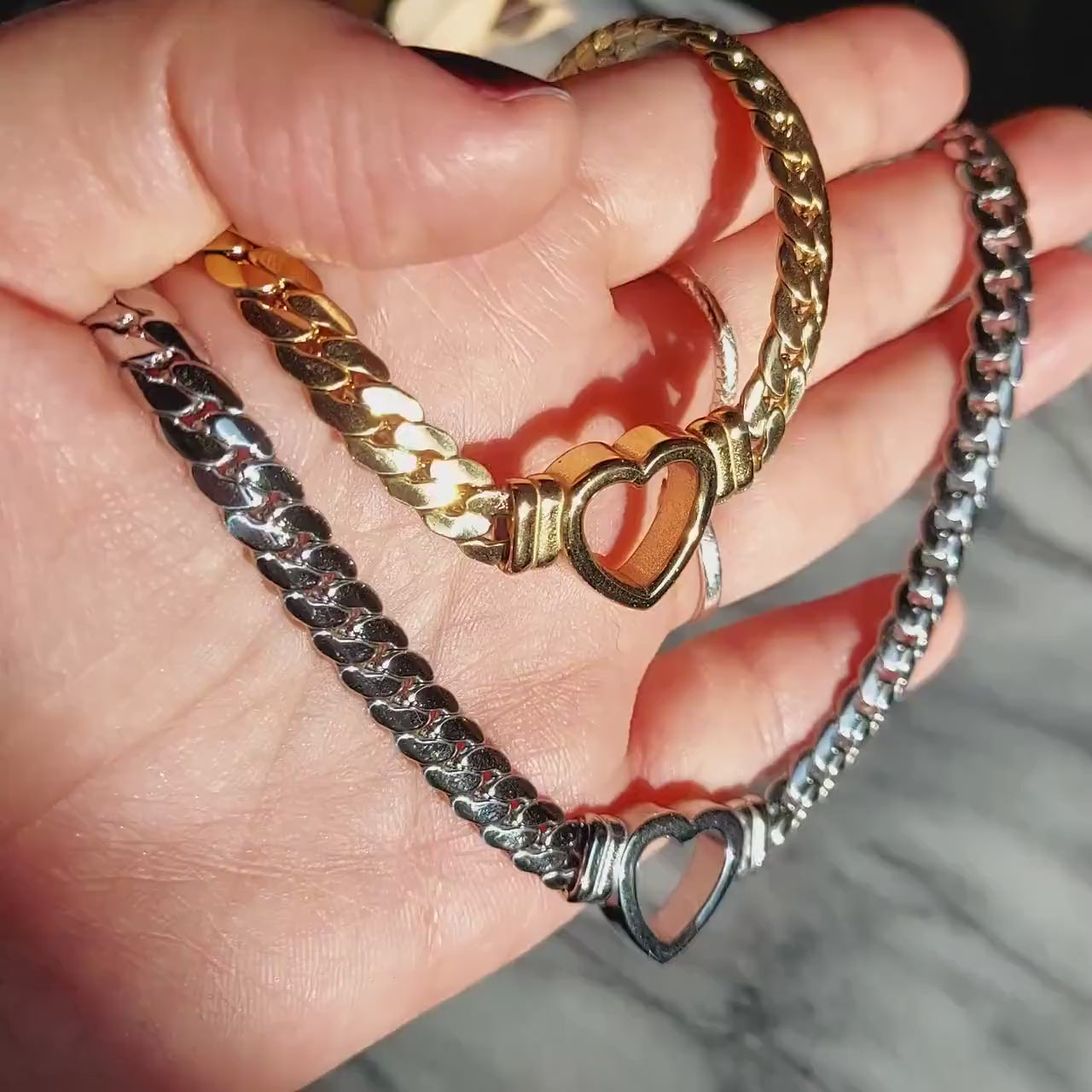 CORAZON Heart Gold/Silver Chunky Chain Necklace