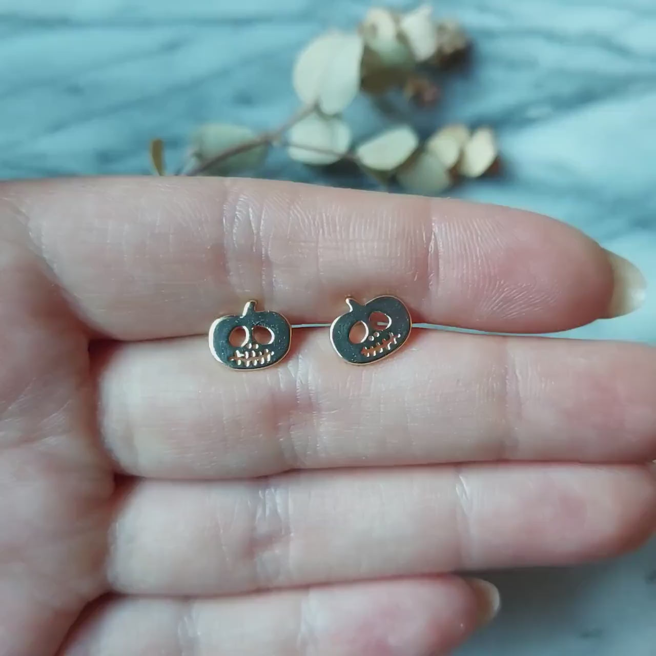JACK Gold Pumpkin Studs / Halloween Earrings / Jack o'Lantern Earrings