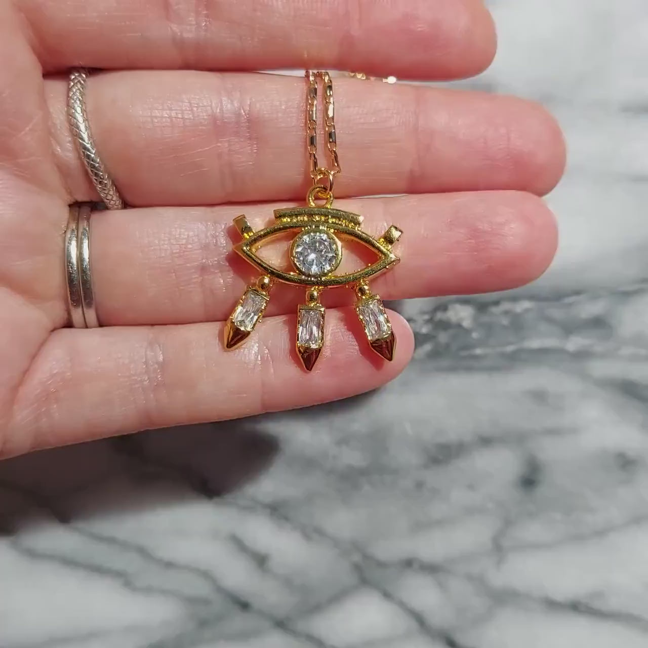 Evil Eye with Gem Pendant Necklace