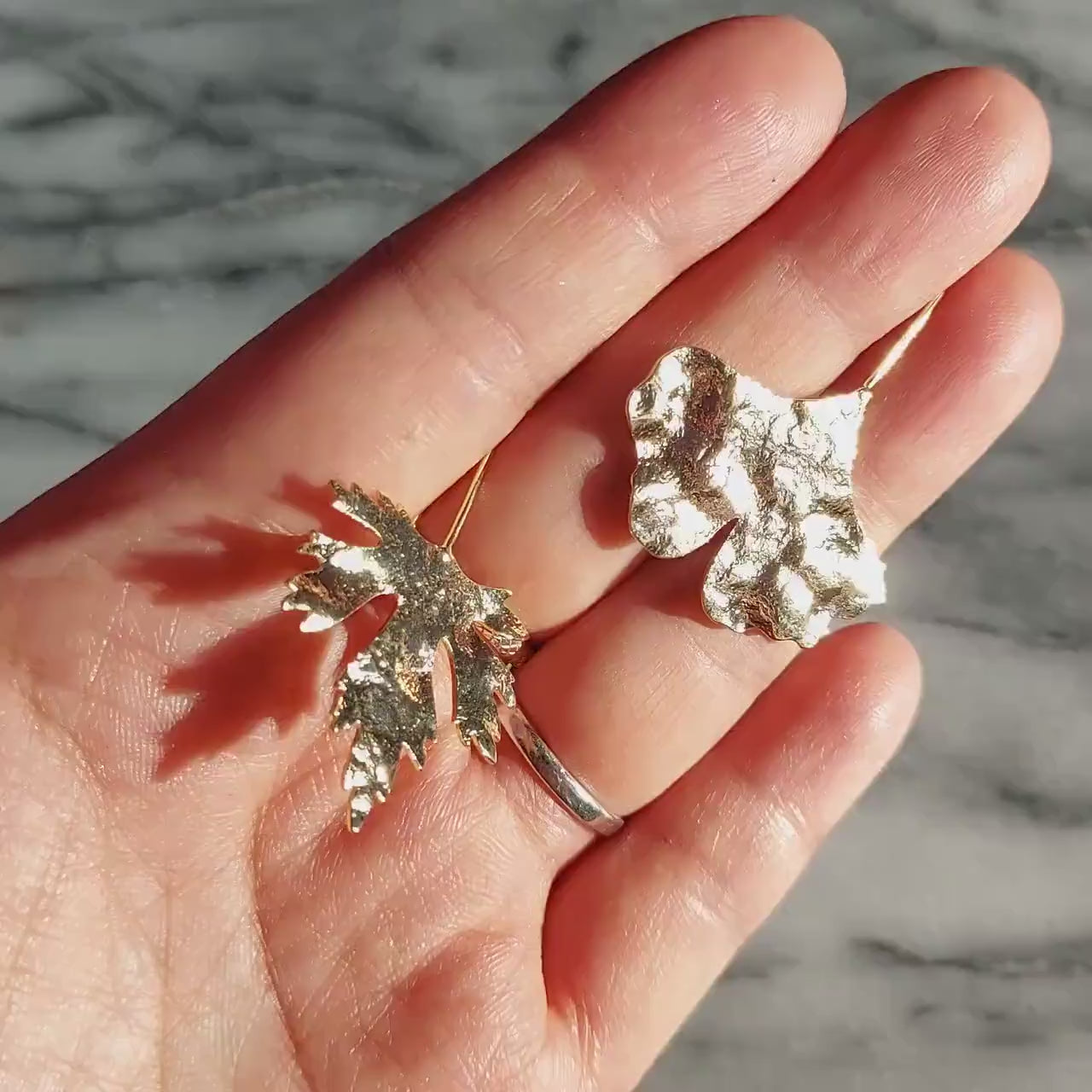 Botanical Hammered Leaf Earrings / Ginkgo Leaf Earrings / Maple Leaf Earrings
