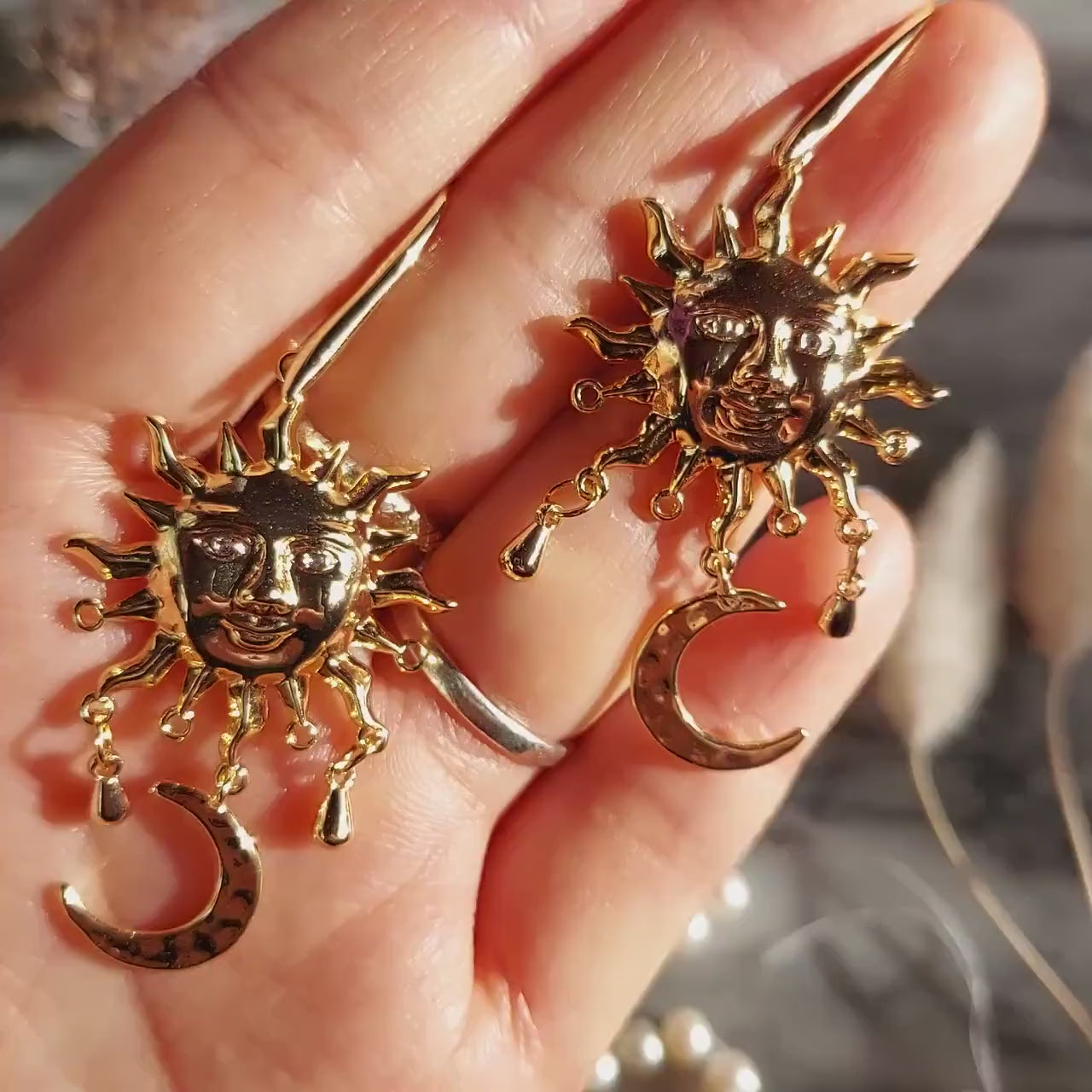 SUNNIVA Gold Sun and Moon Earrings