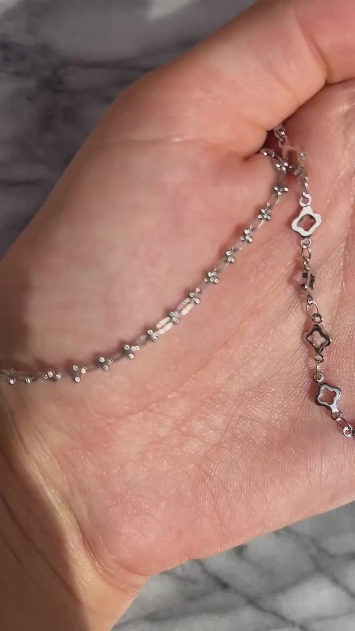 Silver Layering Necklaces Shell/Small frill/clover