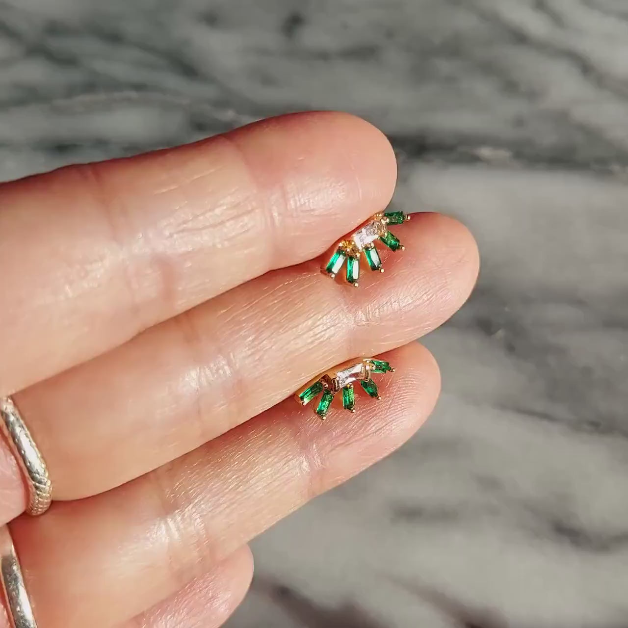 Dainty Art Deco Green Gem stud earrings