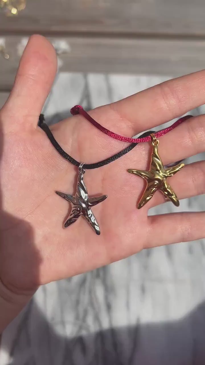 Starfish Gold/Silver pendant Nylon Sateen Cord Necklace
