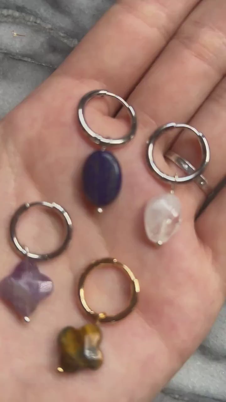 Semi-precious stone bead huggie earrings