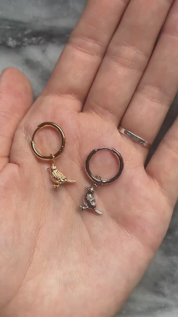 ROBIN Gold/Silver Dainty Bird Huggie Earrings