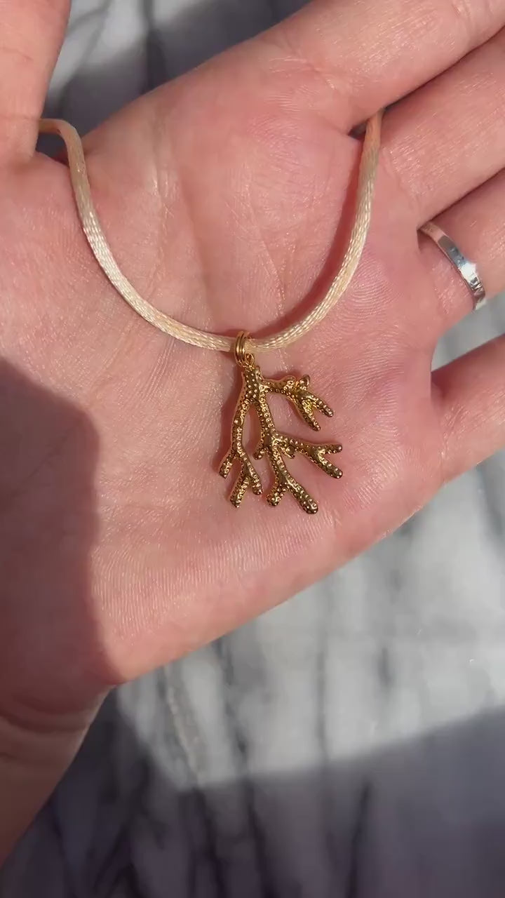 Coral Pendant Nylon Sateen Cord Necklace