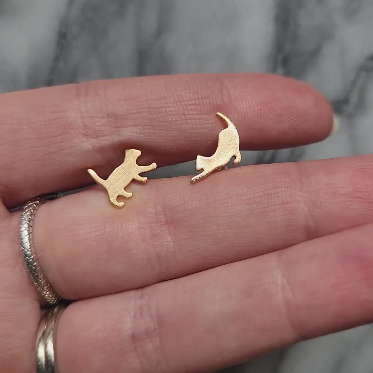 Cat Gold Stud Earrings