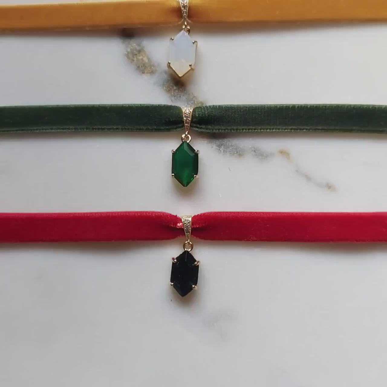 Stretch Velvet Choker with Gem Pendant
