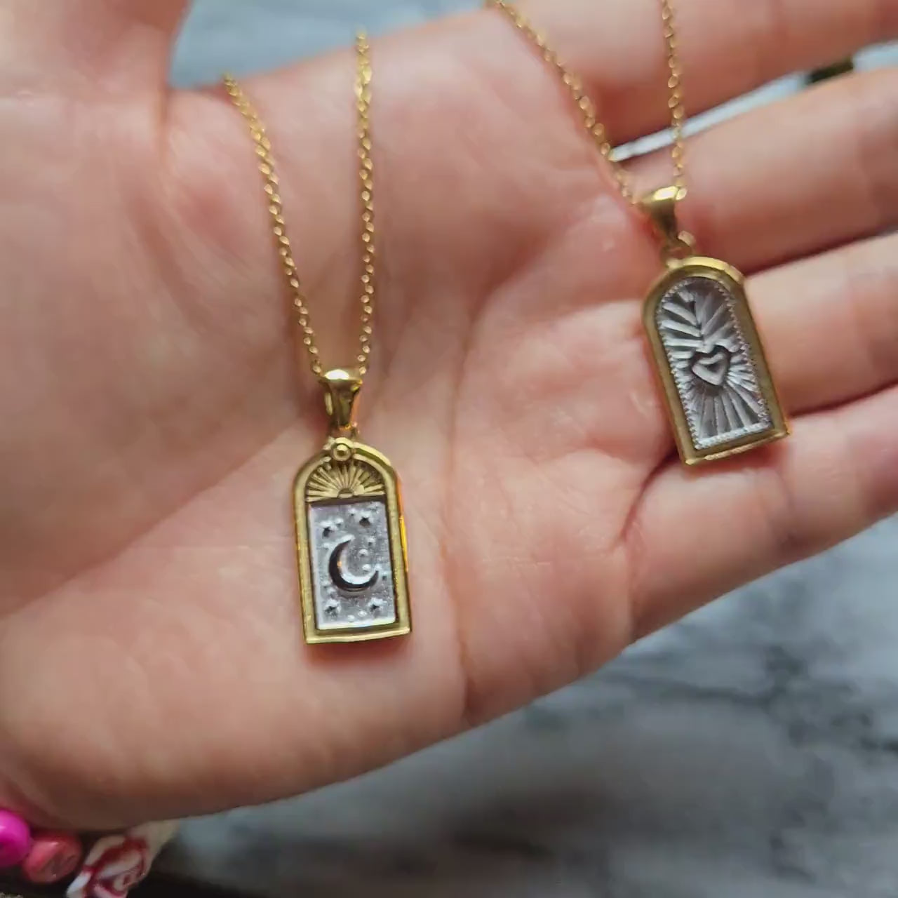 Moon and Heart Window Pendant Necklace / Gold/Silver Window Necklace