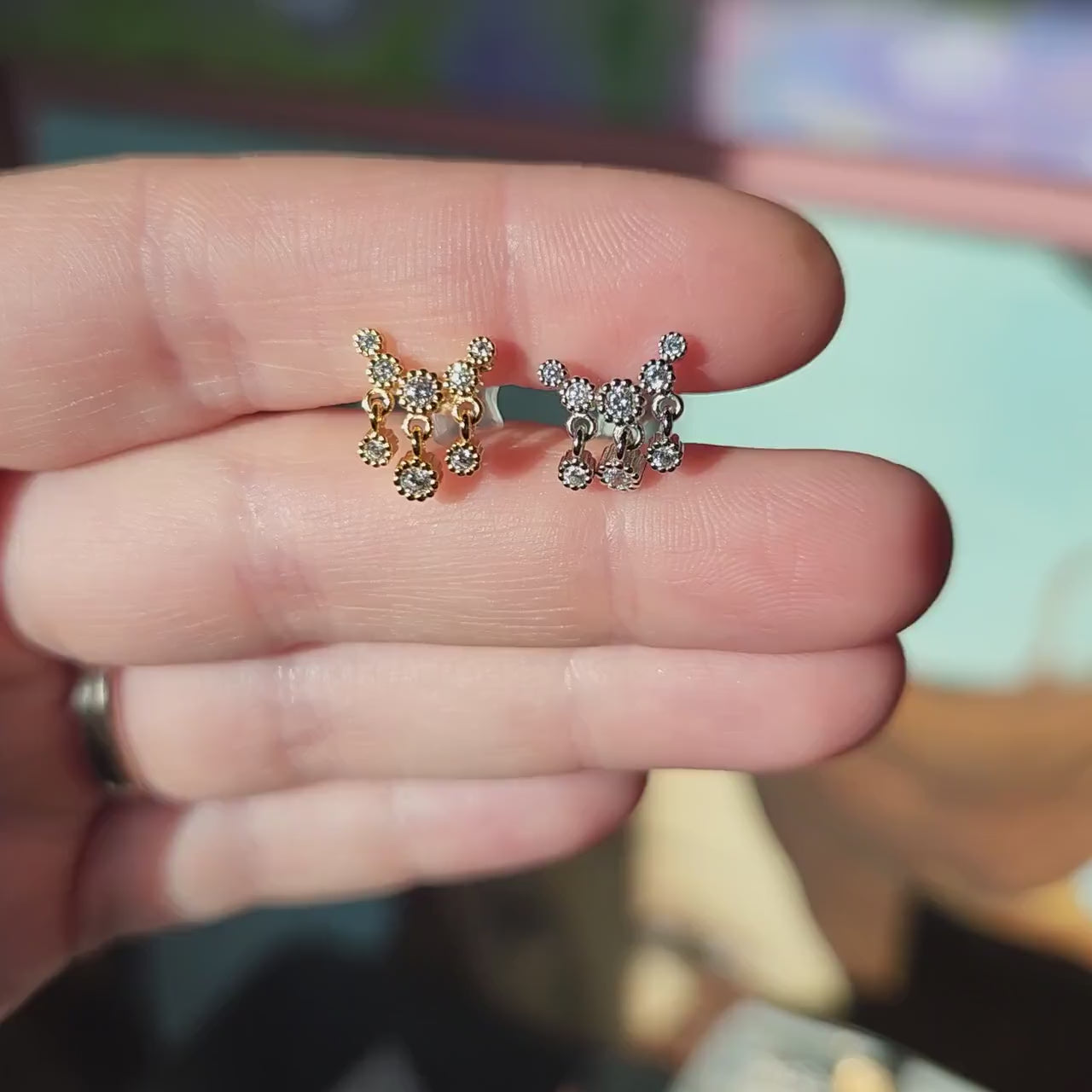 925 Sterling Silver Dainty Gold / Silver Gem Drop Studs