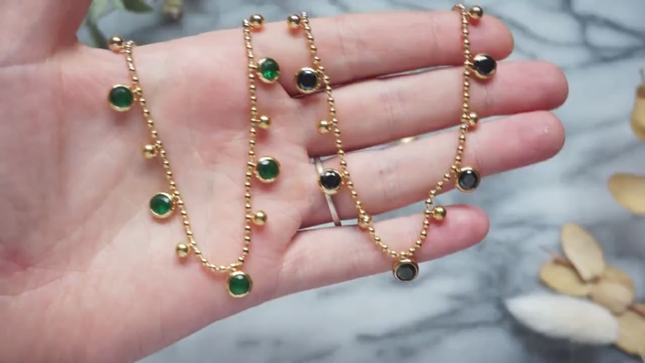 Green / Black Gem Gold Necklace