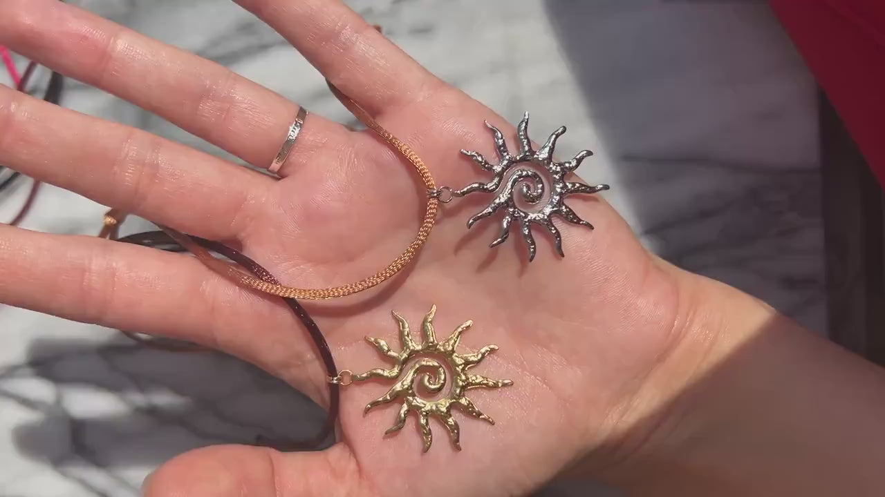 Sun gold/silver pendant Nylon Sateen Cord Necklace