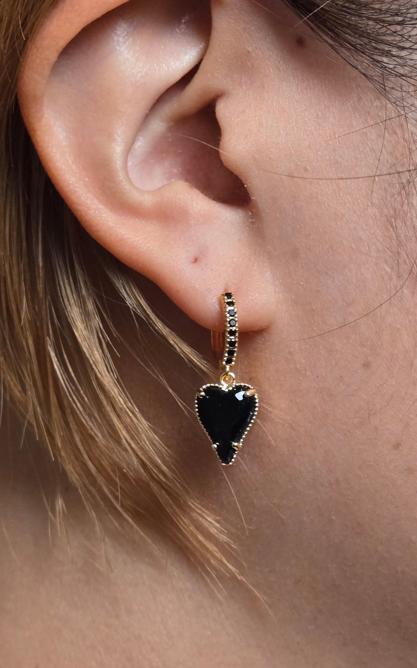 ALICE Black/Red Heart Hoop Earrings/Huggies